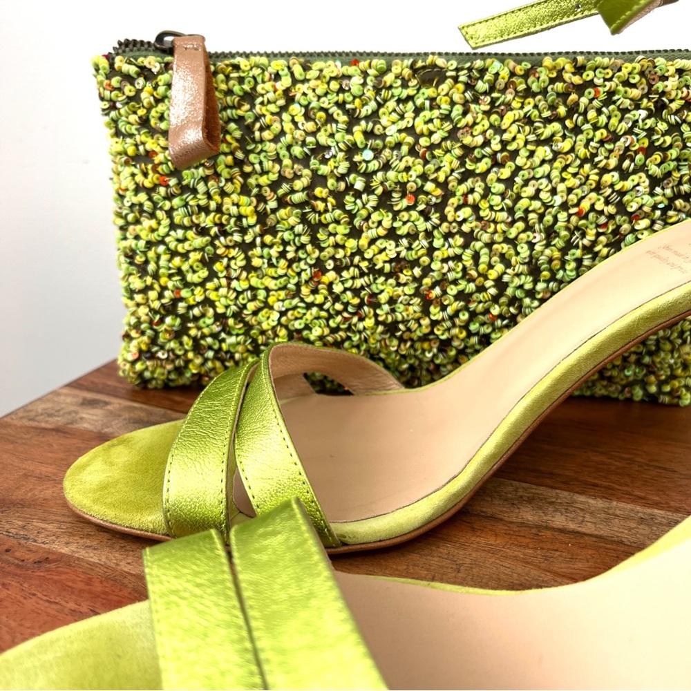 Anthropologie KMB metallic sandals size 9, sequined clutch purse Jasper & Jeera - Picture 2 of 12
